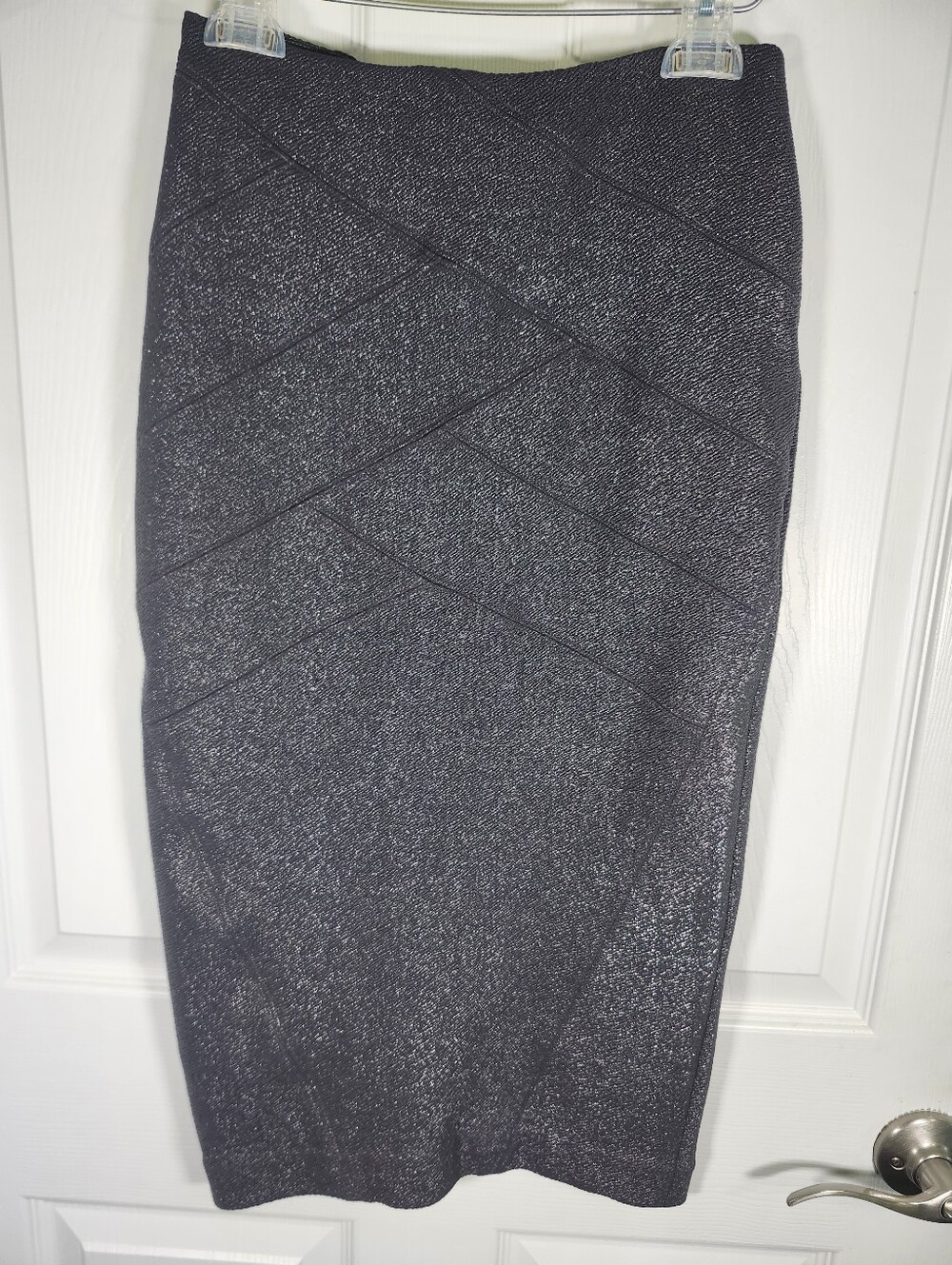 Express Metallic Plum Purple Black Seamed Stretch Pencil Midi Skirt S 0 NWOT